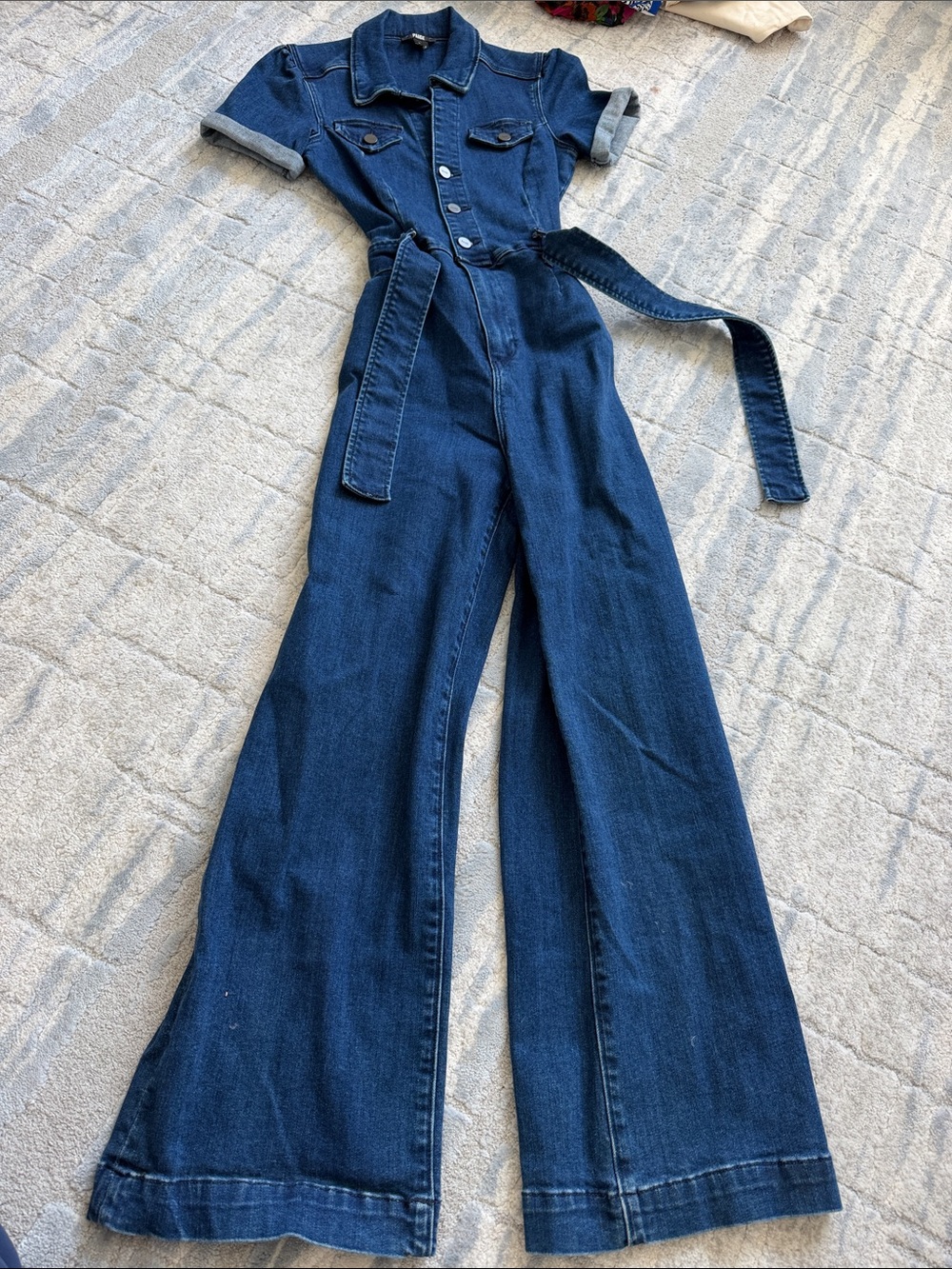 PAIGE Dark Blue Denim Wide Leg Jumpsuit